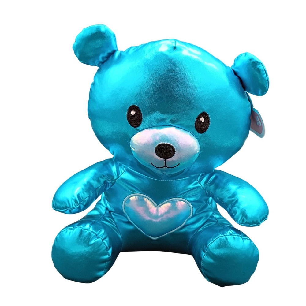 Seasonal Collection Metallic Blue Teddy Bear Plush Iridescent Heart 12 Inch NWT